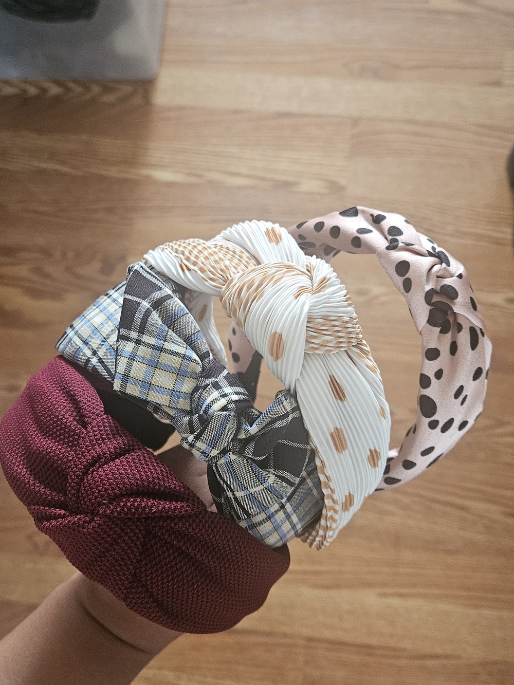 Women’s Assorted Patterned Knot Headbands - Pink, White, Plaid & Burgundy